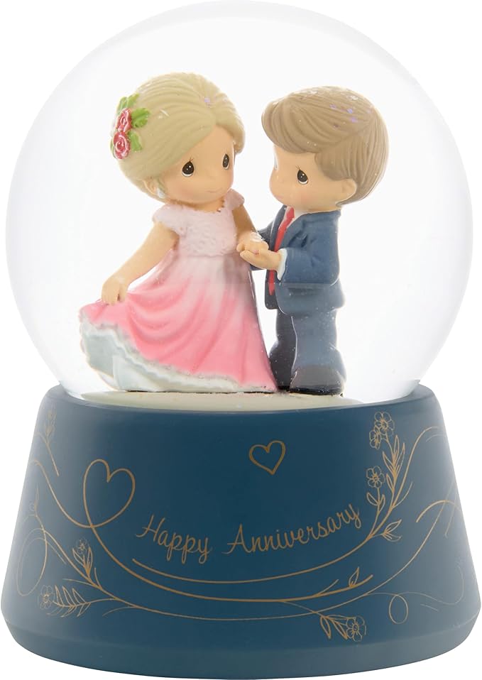 Precious Moments 252103 You Make Life Beautiful Anniversary Musical Figurine with Glass Globe, Romantic Dancing Couple Snow Globe, Plays Let Me Call You Sweetheart