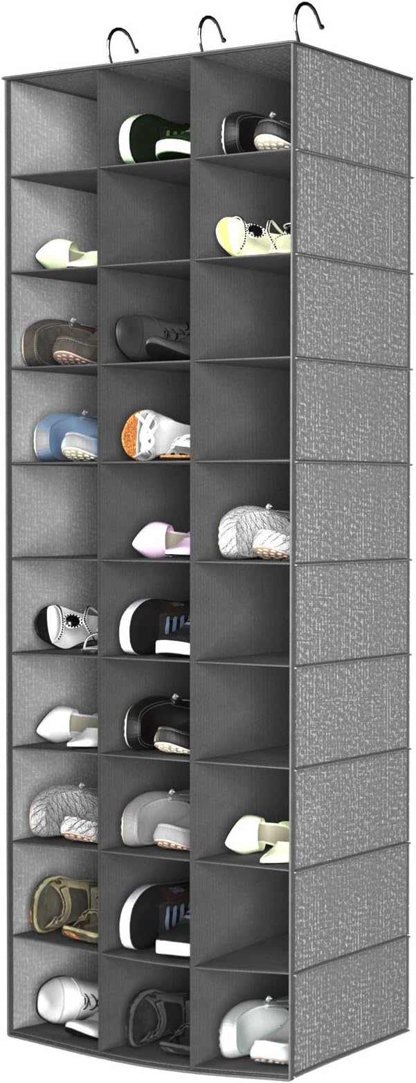 coastal rose Hanging Shoe Organizer for Closet, 30 Sections Hanging Closet Organizers and Storage Shelves Space Saving Shoe Rack Holder Hanger, Grey, 17''W×11.5''Dx 48''H