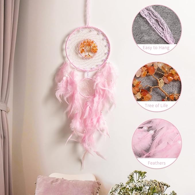 Pink Dream Catchers, Dreamocean Crystal Large Dream Catcher Boho Dreamcatcher Wall Hangings Window Decor Gifts for Adults Boys