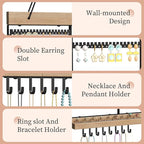 Large Rotating Hanging Jewelry Organizer, 5-Tier Earring Holder Storage Holds up to 180 Pairs, Wall Mounted Jewelry Rack for Earrings, Necklaces, Bracelets and Rings, for Girls, Black