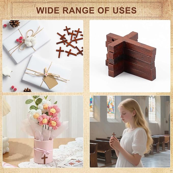 Yomirduy 50 Pack Wooden Crosses, Wall Crosses Small wooden Crosses for Crafts, Small Crosses, Easter Egg Fillers