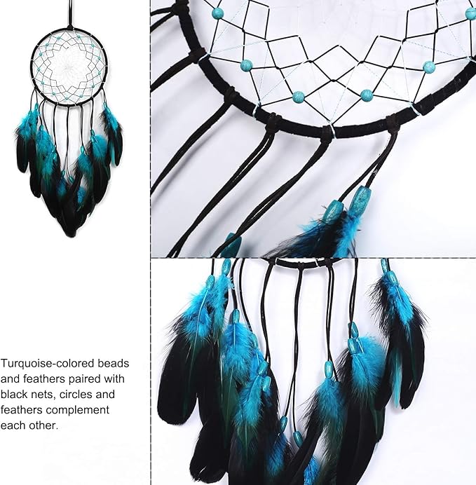 MOONFLY Dream Catcher Handmade Traditional Feather Dreamcatcher Hanging Home Wall Decoration Craft Ornament for Home, Bedroom, Kids, Boys Native American Style Décor (Blues)