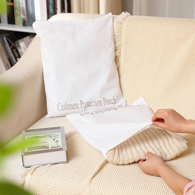 2 Pcs Cashmere Sweater Storage Bags with integrated Cedar Wood Breathable Washable Cotton Pouch Bags for Cashmere Wool Sweaters Storage Protection