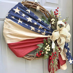Patriotic Wreaths for Front Door, New 250th Anniversary Decorations, 4th of July Decorations Outdoor, Handcrafted Memorial Day Wreaths, Festival Celebration USA Flag Printed Wreath (C)