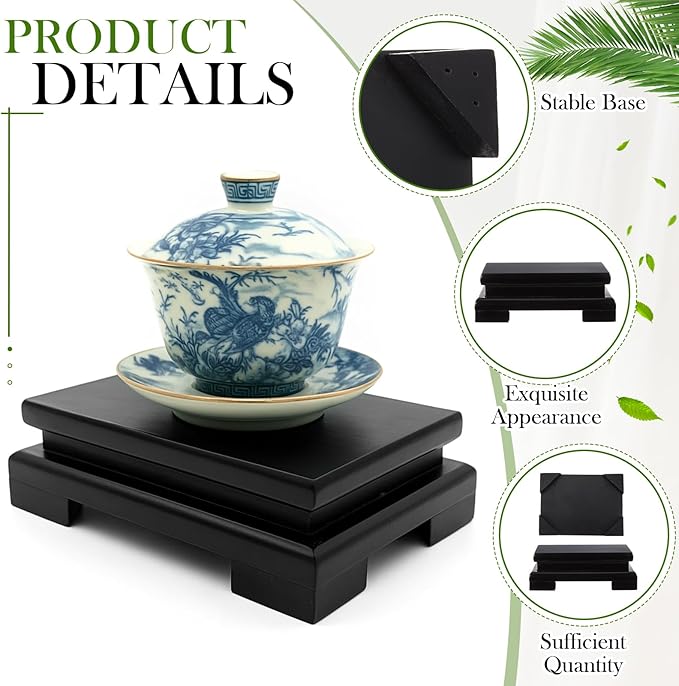 Chunful 2 Pcs Rectangle Wooden Display Stand 5.1 x 3.7 x 1.8 Inch Wood Vase Display Base Black Pedestal Stand Rectangle Vase Riser for Vases Teapot Trophy Collectibles Aquarium Lamp Home Decoration