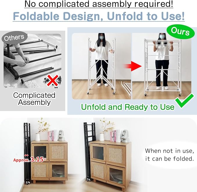 lumizone Folding Clothing Rack with Wheels Expandable Wardrobe Portable Clothes Rack for Hanging Clothes Adjustable Closet Shelves Garment Rack Durable Closet Racks for Hanging Clothes (Pro Black)