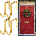 LEIFIDE 4 Pcs Width Adjustable Wreath Hanger for Front Door 1.5-3.78" Large Over the Door 4th of July Decoration Hook 20 Lbs Capacity(Gold)