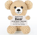 WELLBANEE Positive Crochet Bear Gift for Women Men, Mothers for Dad Mom, Positive Bear Graduation Gift for Daughter Son Student, Teacher, Friends, Boss Gifts for Women Coworker