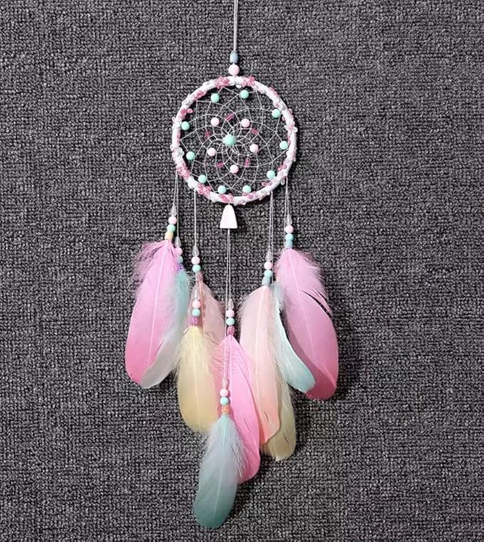 Dreamcatcher Handmade Dream Catchers for Bedroom, Girls Gifts, Pink Colorful Feather