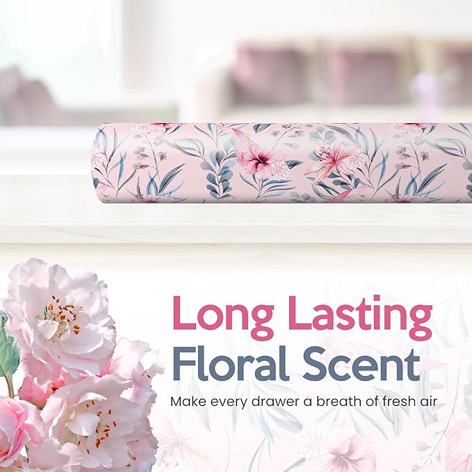 Floral Scented Drawer Liners for Dresser Drawers (10 Large Sheets, 19.7" x 14.4") - Non Adhesive Drawer Paper Liner for Bedroom Dresser & Closet Shelves by Linda’s Essentials