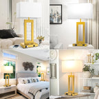 Table Lamps for Bedrooms Set of 2, 27.2’’ Super Tall Modern Gold Lamps for Living Room Nightstand End Tables, Button Touch Control Bedside Lamps with 2 USB Ports, 3 Color Temp. E26 Bulbs Included