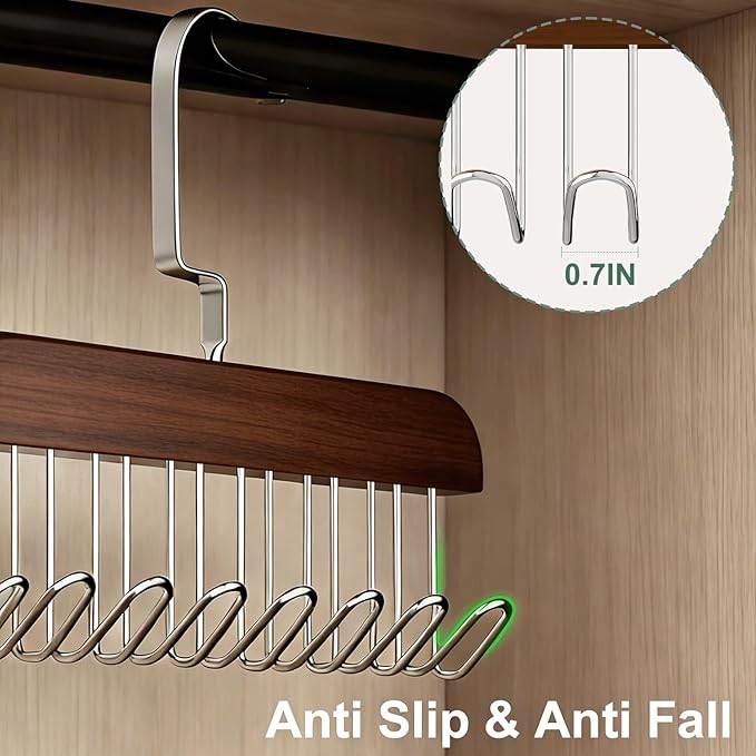 2 Pack Belt Hanger for Closet, Wooden Tie Racks Hanger with Upgraded 360°Rotating, Space-Saving Belt Holders with 8 Hooks, Closet Storage for Tie,Tank Top,Bra, Scarf,Hat