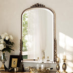 40x28 Beaded Arched Mirror, Bathroom Mirror for Over Sink, Metal Frame Wall Decor for Entryway, Bedroom, Living Room, Silver