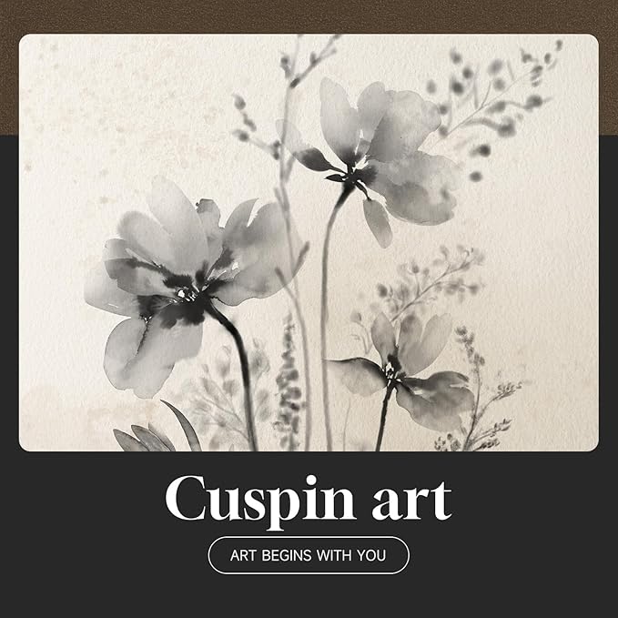 Framed Vintage Botanical Wall Art, 4 Piece Boho Rustic Floral Canvas Painting Prints for Modern Farmhouse, Black and White Neutral Flower Pictures for Bathroom Bedroom Hallway Kitchen Home Decor, 8x10
