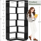 Armocity Corner Book Shelf - 7 Tier Corner Bookshelf Etagere Bookcase with Baffle, Freestanding L Shaped Display Shelf Stand for Home Office, Living Room, Bedroom, Kitchen, Black