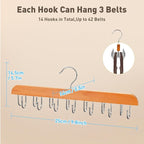 Belt Hanger for Closet, 360° Rotating Tie & Belt Rack for Storage with 14 Hooks,Versatile Hanger Rack with Hooks(2Natural)