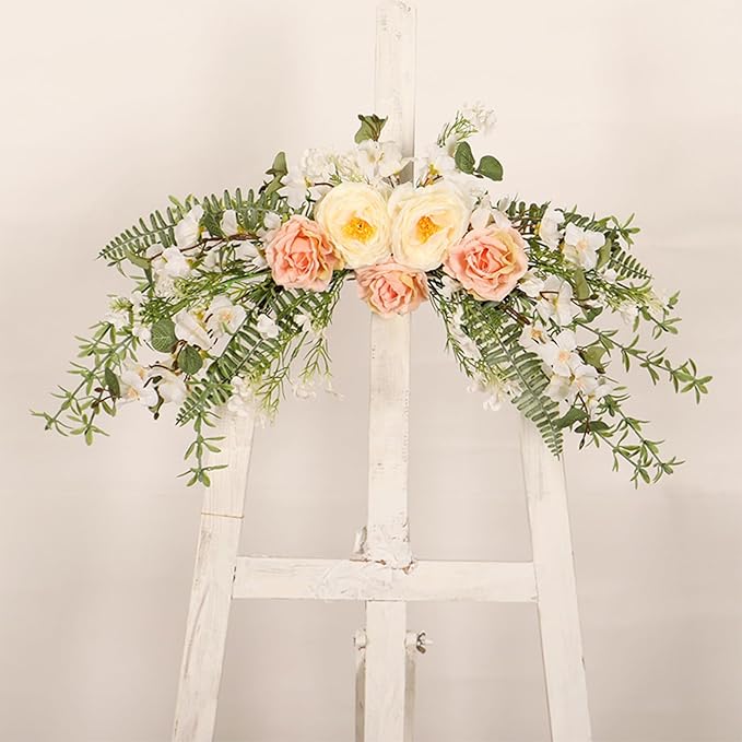 Faux Various Flowers Swag, Realistic Artificial Peony Floral Swag Hanging Arrangement for Home, Wedding, Party, Indoor Outdoor Arch Decor
