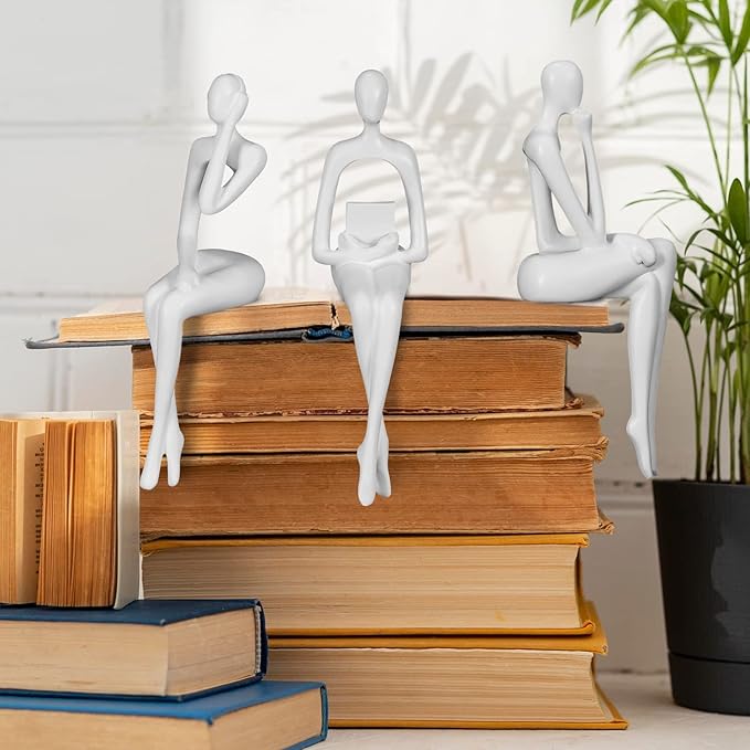 BMLCGJ Thinker Statue Gold Decor Abstract Art Sculpture, Golden Resin Collectible Figurines for Home Living Room Office Shelf Decoration,Great Gifts Ideas (Sitting Posture-White)