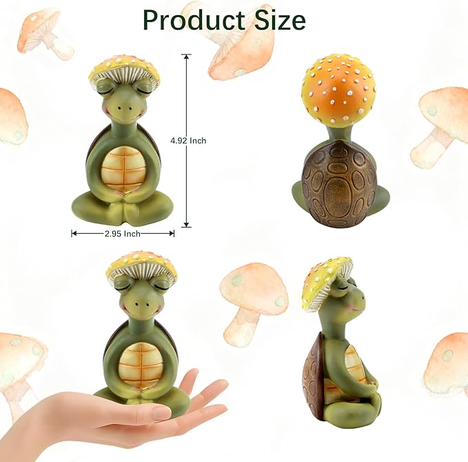 Meditation Mushroom Resin Statues – Cute Yoga Mushroom Figurines for Desk, Home, Office & Garden Decor – Zen Resin Sculptures for Living Room, Patio, Tabletop & Backyard (1 Pack, Turtle)