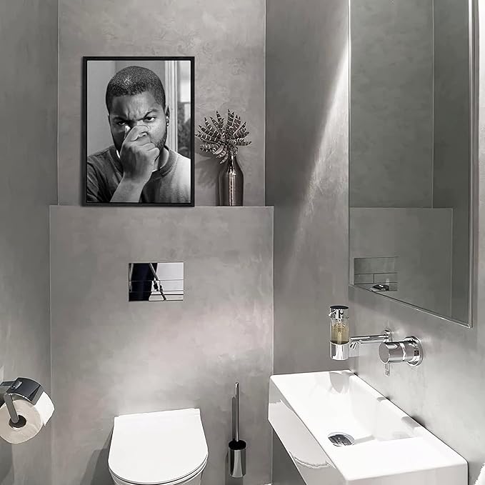 Funny Bathroom Canvas Wall Art Set of 2 - Black Floating Frame Black and White Vintage Comedy Movies Posters, Funny Toilet Humour Smell Wall Decor Prints for Bathroom Decor 12x16 in