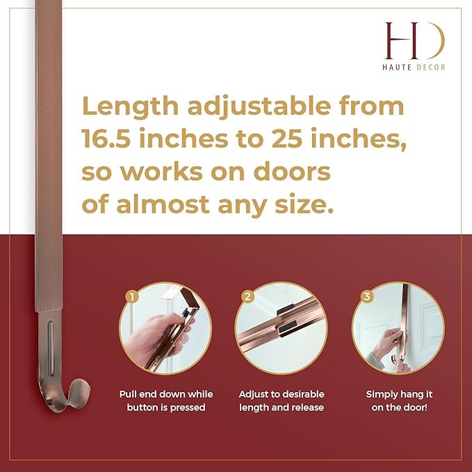 Haute Decor Adapt Adjustable Length Wreath Hanger with Interchangeable Icons (Oil Rubbed Bronze-Bee/Sun/Pumpkin/Snowflake) - 4 Wreath Hangers in 1 - Sturdy Door Wreath Hanger