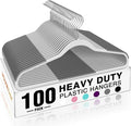 HOUSE DAY Heavy Duty Plastic Hangers 100 Pack, Clothes Hangers with Non-Slip Rubber Pads - 0.2 Inch Thin Space Saving Coat Hanger for Closet Organizer, 360° Swivel Hook for Shirts, Pants, Suit (Grey)