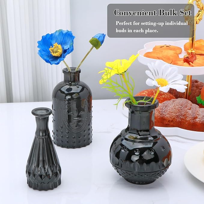 Brajttt Glass Bud Vase Set of 18,Glass Vintage Vases for Flowers,Black Bud Vases in Bulk for Rustic Wedding Decor,Table Centerpieces,Decor Centerpiece for Bathroom