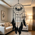 Halloween Gothic Black Dreamcatcher with Bats - Large Handmade Bohemian Wall Hanging for Witchy Home Outdoor Decor, Halloween Bat Decor, Dark Gothic Gift (Bat B)