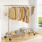 Clothes Rack for Hanging Clothes 350lbs Heavy Duty Clothing Rack 51 to 71" W x 16.53" D x 65" to 71" H Adjustable Rolling Clothes Rack Coat Rack Garment Rack 3" industrial Wheels Silver