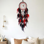 Black and Red Dream Catcher Wall Decor Feather Dream Catchers with Pendant Handmade Dreamcatcher Wall Hanging Ornament for Bedroom Living Room Home Decor