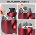 HARTAR Smokeless Ashtrays for Cigarettes Indoor, Ash Tray Sets Outdoor Windproof Cute Home Large Funny Metal Outside Ashtray with Lid for Cigarettes Butt Can for Outside Patio, Red, Small