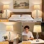 EJIAXIN Table Lamp for Bedroom Set of 2 - Light Grey Bedside Lamps with USB C+A Ports,Rustic Distressed Farmhouse Bedroom Lamp - Lamp for Living Room Reading Bed Side End Table Bulbs Included