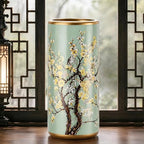Ceramic Entryway Umbrella Stand,Handmade Appliques Chinese Umbrella Stand Barrels,Vintage Floor Standing Cane Holder Placed & Flower Vases for Hotel Office Home Entrance,E,17.3in