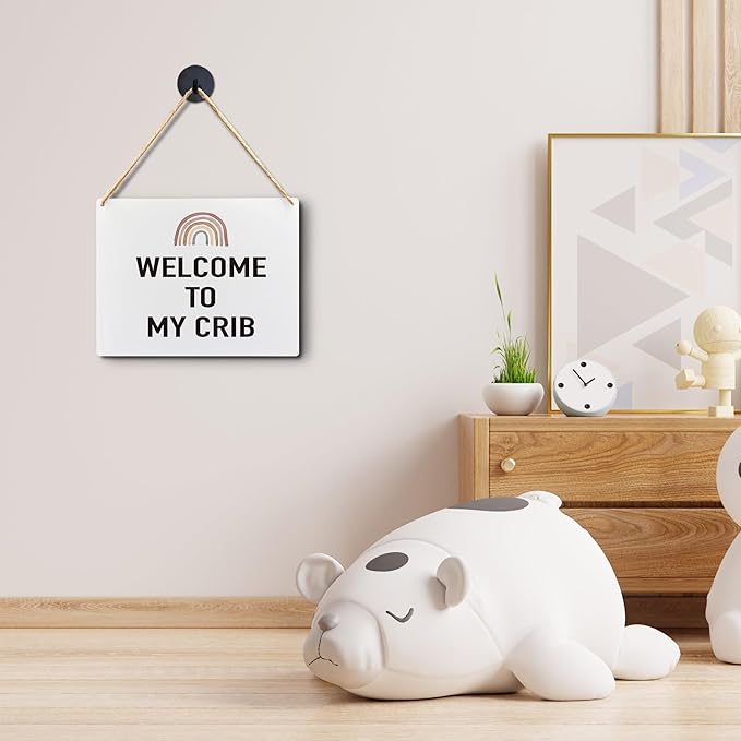 Lacosu Wall Pediments Baby Girl Nursery Wall Decor,Welcome To My Crib Hanging Nursery Sign,Crib Decorations for Baby Girls,Baby Girl Nursery Decor,Rainbow Nursery Decor,10x8 Inches
