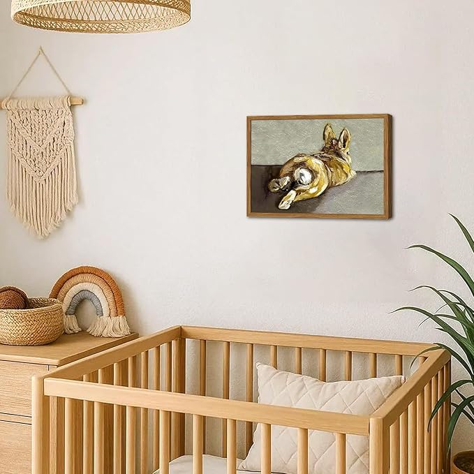 Framed Vintage Easter Bunny Wall Art, Cute Rabbit Pictures Wall Decor, Rustic Farmhouse Animal Paintings Canvas Prints Cottagecore Home Decor for Living Room Nursery Bedroom 16x24 inch
