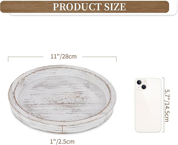 Hanobe Candle Plate Holder Tray: Round White Wood Decorative Tray Decor - Rustic Farmhouse CoffeeTable Decor - Tealight Pillar Trays for Home Decor