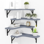 ROMGUAR CRAFT Corner Floating Shelves Wall Mounted Set of 4, Rustic Wood Storage Display Shelves for Home Decor, Bathroom, Kitchen, Bedroom, Living Room, Office (Grey)