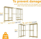 H5 Pro Heavy Duty Clothes Rack Wardrobe Closet for Hanging Clothes, Freestanding Garment Rack with Expandable Hanger Rods, Closet Organizer and Storage, (97.7-115.4")L x 15.7"W x 75.4"H, Gold