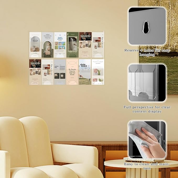 Acrylic Brochure Pamphlet Holder, 12 Pamphlet Holders, Clear Brochure Display Stand Wall Mount, Trifold Flyer Rack, Literature Storage Rack for Home, Offices, Waiting Room