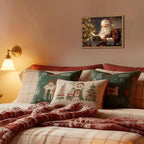 Framed Vintage Christmas Canvas Wall Art, Santa Claus Reading Book Paintings Wall Decor, Rustic Winter Holiday Pictures Prints for Living Room Bedroom Home Decoration 16×24 inch