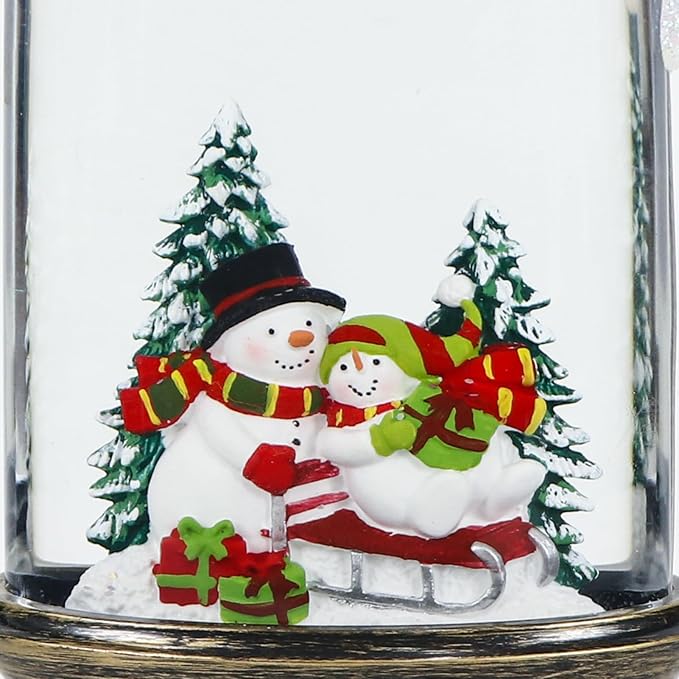 GenSwin Christmas Snow Globe Candle, Swirling Glittering Candle with Timer, Music, Snowmans Scene, Winter Snow Shaped Lantern, USB/Battery Operated Candles for Christmas Decoration