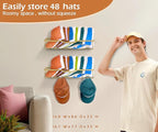 KEETDY Metal Hat Organizer for Baseball Caps Wall Hat Rack Fit 48 Caps Holder, 2 Packs Sturdy Wall Mounted Hat Storage Organizer, Gold