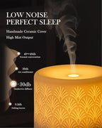 Essential Oil Diffuser, 280ml Ceramic Aromatherapy Diffuser for Large Room, 2.4MHz Ultrasonic Cool Mist Diffuser Oil Machine, Quiet & Intelligent Aroma Diffuser for Home Office SPA Yoga