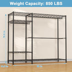 Ulif F7 Plus Garment Rack, Heavy Duty Clothes Rack, Clothing Racks for Hanging Clothes, 6-Tiers Freestanding Portable Closet Storage Rack 68'' W × 14.6'' D × 76.6'' H, Max Load 850 Lbs, Black