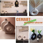 CEMABT Black Donut Vase Hollow Ceramic Vase for Flowers Handmade Minimalist Boho ins Style Modern Home Decor for Wedding Dinner Table Party Living Room Office Bedroom（M