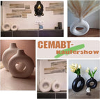 CEMABT White Donut Vase Hollow Ceramic Vase for Flowers Handmade Minimalist Boho ins Style Modern Home Decor for Wedding Dinner Table Party Living Room Office Bedroom(M)