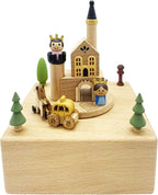 Natural Solid Wood Handcrafted Beech Wooden, Musical FigureTotoro/Carousel/Fairy/Ballerina Figurine,Rotating Hand Crank Mechanism Music Box,Musical Decorations (Prince and Princess)