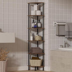 6-Tier Corner Shelf Stand, 65" Industrial Corner Display Rack for Living Room, Bookshelf, Tall Display Shelf, Plant Stand, Storage Standing Shelf for Bedroom, Bathroom, Kitchen, Brown