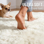 OLANLY 8x12 Machine Washable Large Area Rugs for Living Room, Bedroom, Soft Fluffy Shaggy Bedside Rug, Indoor Floor Carpet for Kids Girls and Boys, Dorms, Nursery, Home Decor Aesthetic, Ivory