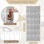Over the Door 24 Pocket Hanging Shoe Organizer, Space Saving Hanging Storage Holder, Gray, (64" X 19")